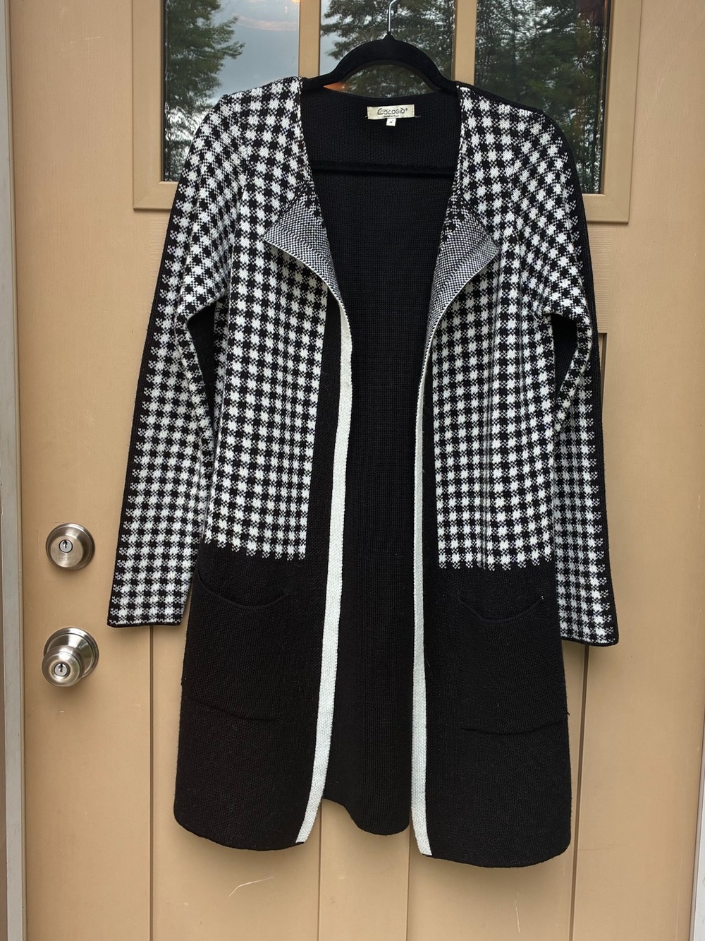 Cocogio Open Front Cardigan Black and White Merino Wool Women's Medium